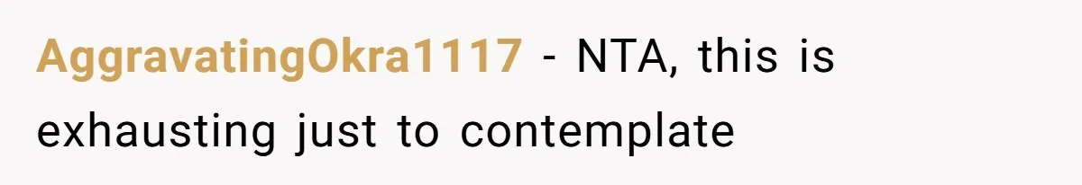 AggravatingOkra1117 − NTA, this is exhausting just to contemplate