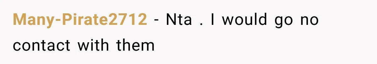 Many-Pirate2712 − Nta . I would go no contact with them