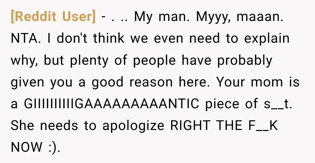 [Reddit User] − . .. My man. Myyy, maaan. NTA. I don't think we even need to explain why, but plenty of people have probably given you a good reason...