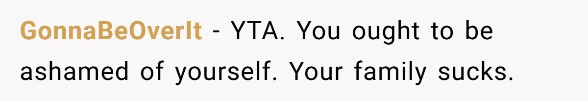 GonnaBeOverIt - YTA. You ought to be ashamed of yourself. Your family sucks.