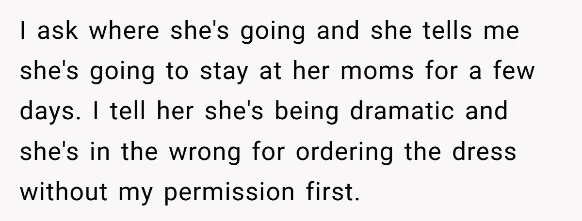 I ask where she's going and she tells me she's going to stay at her moms for a few days. I tell her she's being dramatic and she's in the...