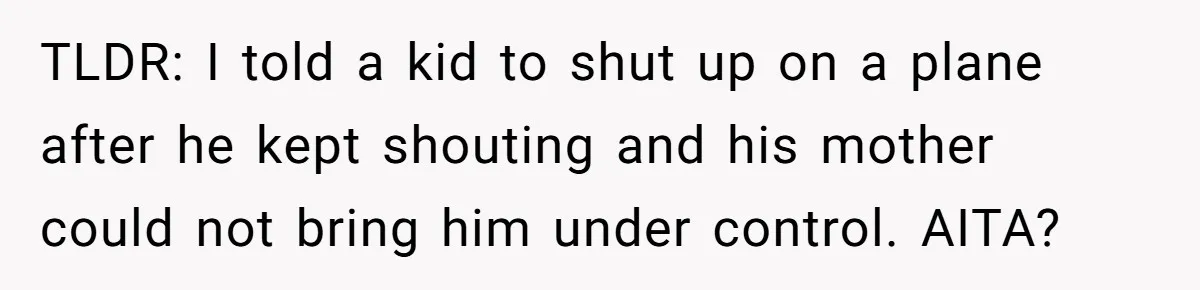 TLDR: I told a kid to shut up on a plane after he kept shouting and his mother could not bring him under control. AITA?