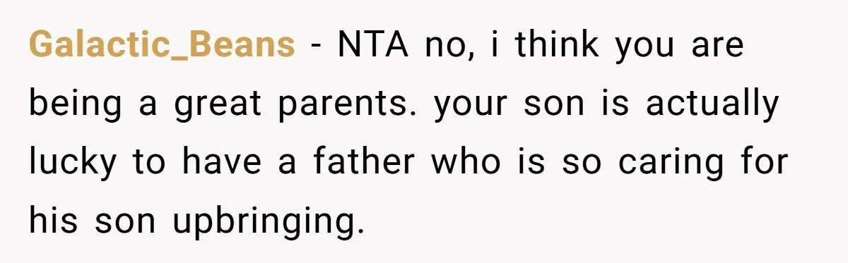 Galactic_Beans − NTA no, i think you are being a great parents. your son is actually lucky to have a father who is so caring for his son upbringing.