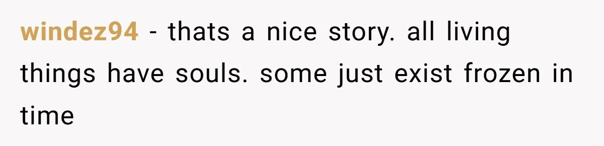 windez94 − thats a nice story. all living things have souls. some just exist frozen in time