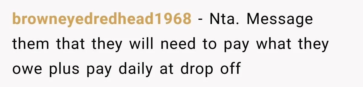 browneyedredhead1968 - Nta. Message them that they will need to pay what they owe plus pay daily at drop off