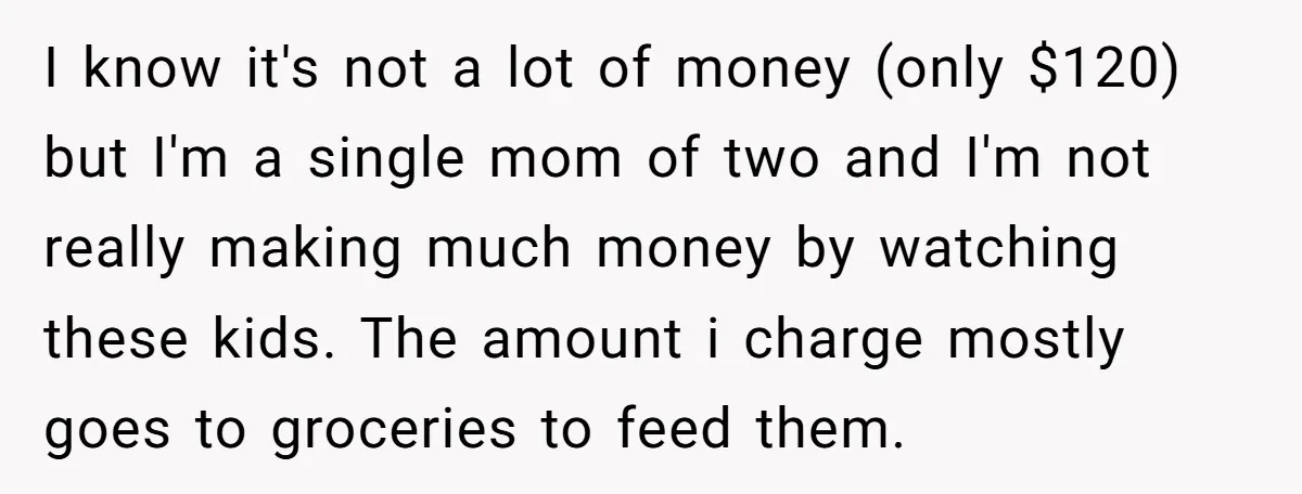 I know it's not a lot of money (only $120) but I'm a single mom of two and I'm not really making much money by watching these kids. The amount...