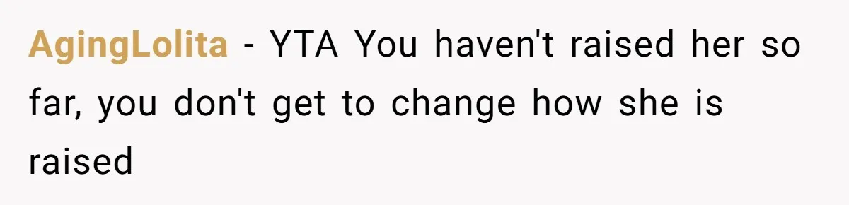 AgingLolita − YTA You haven't raised her so far, you don't get to change how she is raised
