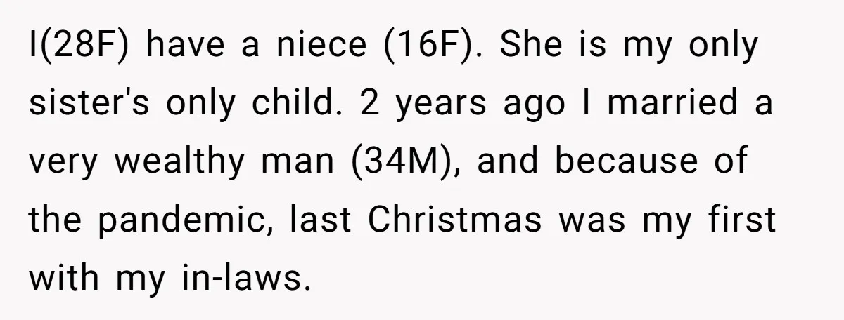 I(28F) have a niece (16F). She is my only sister's only child. 2 years ago I married a very wealthy man (34M), and because of the pandemic, last Christmas was...