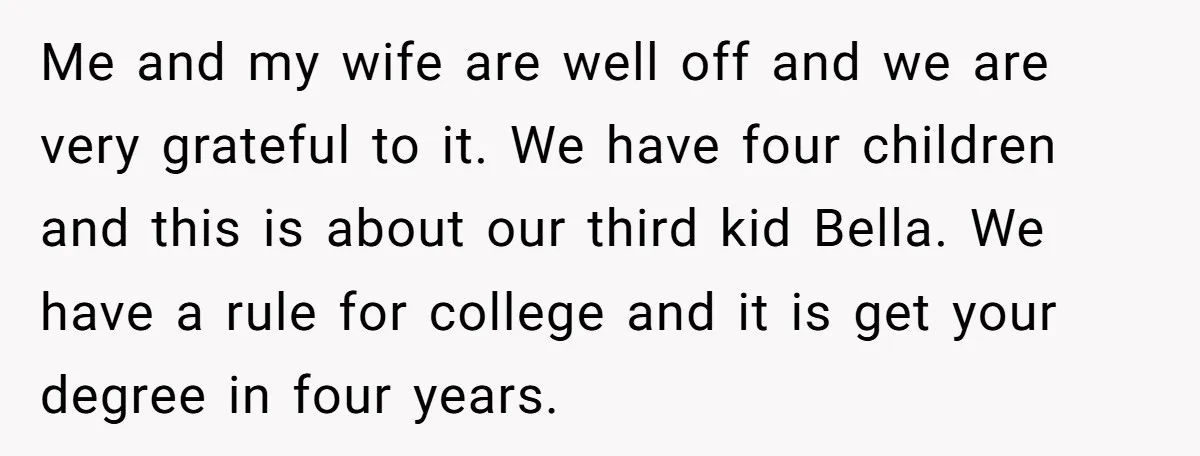 Me and my wife are well off and we are very grateful to it. We have four children and this is about our third kid Bella. We have a rule...