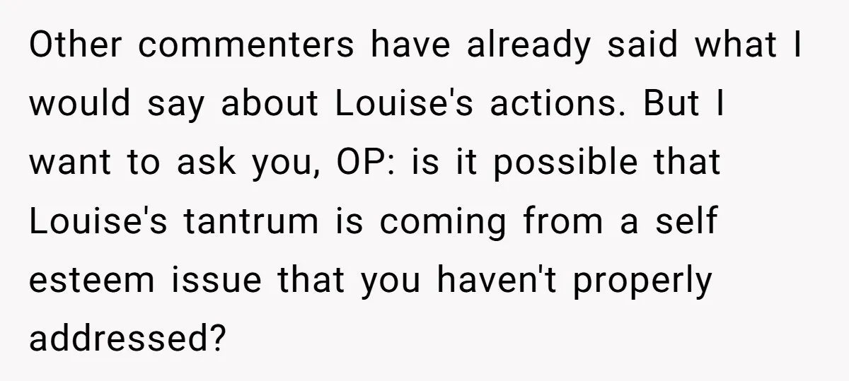 Other commenters have already said what I would say about Louise's actions. But I want to ask you, OP: is it possible that Louise's tantrum is coming from a self...