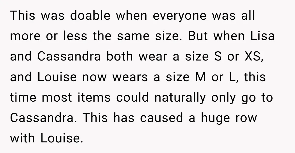 This was doable when everyone was all more or less the same size. But when Lisa and Cassandra both wear a size S or XS, and Louise now wears a...