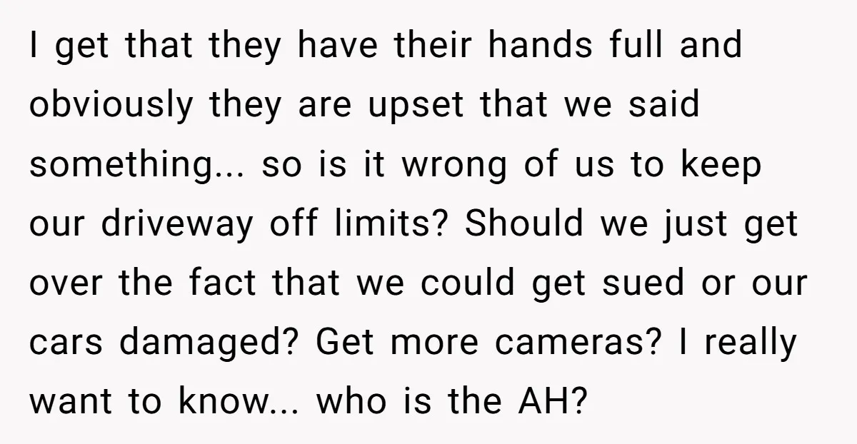 I get that they have their hands full and obviously they are upset that we said something... so is it wrong of us to keep our driveway off limits? Should...