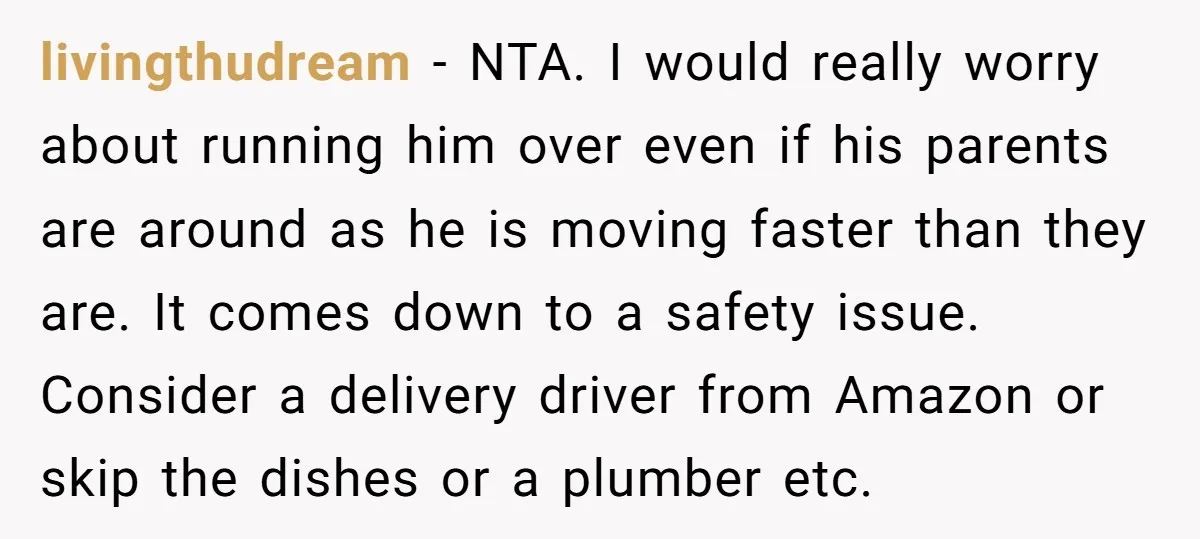 livingthudream − NTA. I would really worry about running him over even if his parents are around as he is moving faster than they are. It comes down to a...
