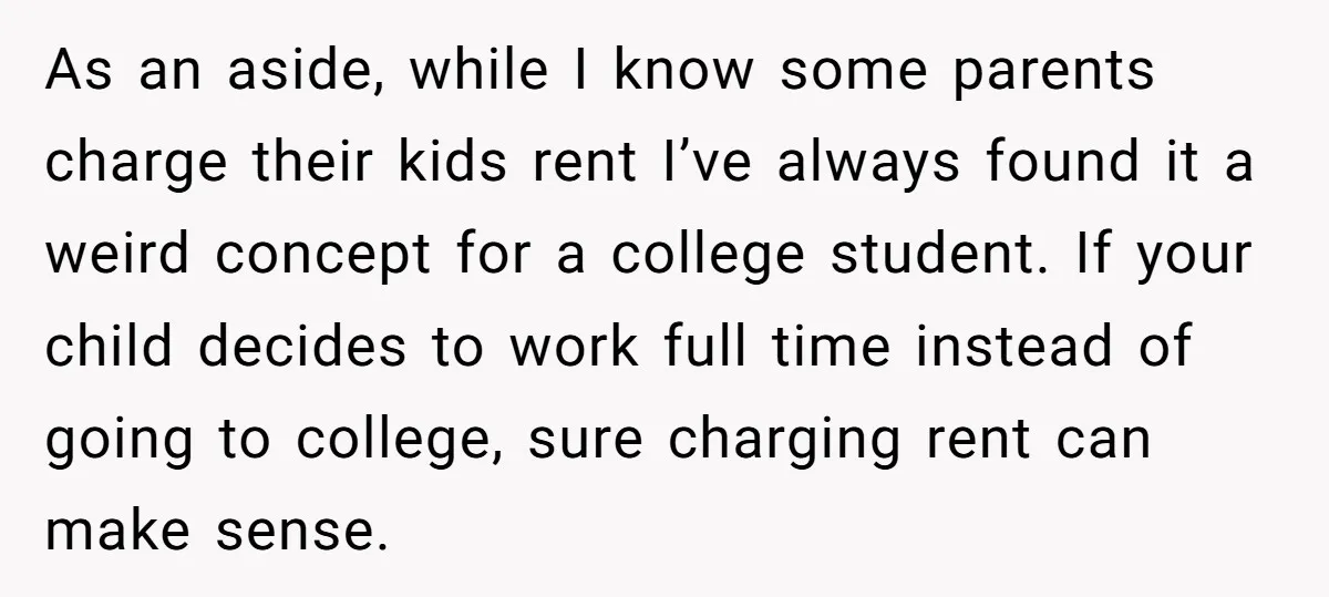 As an aside, while I know some parents charge their kids rent I’ve always found it a weird concept for a college student. If your child decides to work full...
