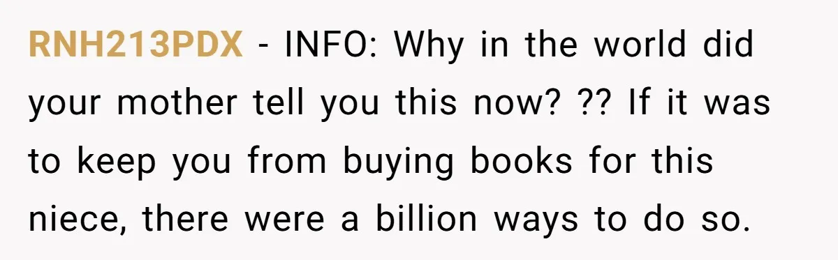 RNH213PDX − INFO: Why in the world did your mother tell you this now? ?? If it was to keep you from buying books for this niece, there were a...