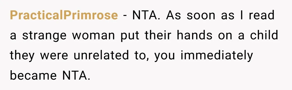 PracticalPrimrose - NTA. As soon as I read a strange woman put their hands on a child they were unrelated to, you immediately became NTA.