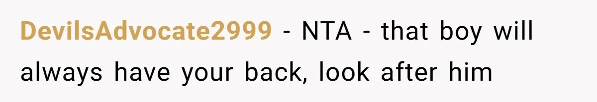 DevilsAdvocate2999 − NTA - that boy will always have your back, look after him