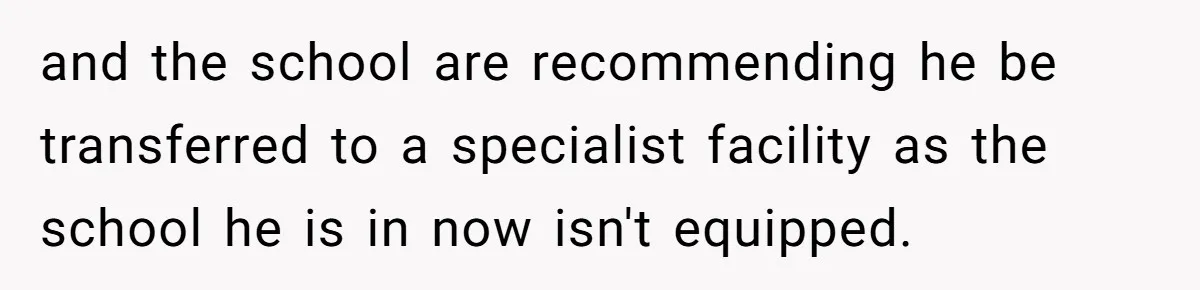 and the school are recommending he be transferred to a specialist facility as the school he is in now isn't equipped.