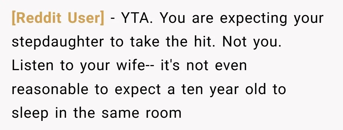 [Reddit User] − YTA. You are expecting your stepdaughter to take the hit. Not you. Listen to your wife-- it's not even reasonable to expect a ten year old to...
