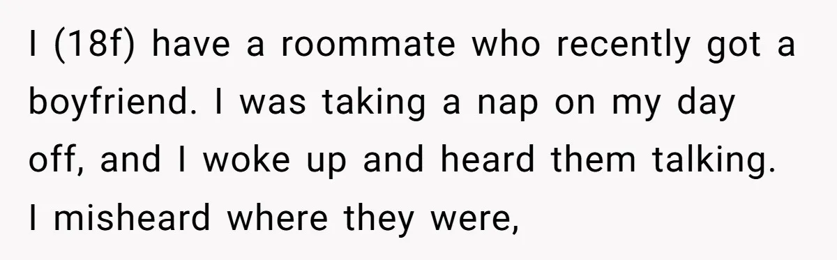 I (18f) have a roommate who recently got a boyfriend. I was taking a nap on my day off, and I woke up and heard them talking. I misheard where...