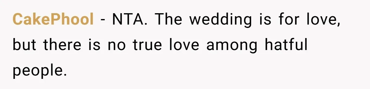 CakePhool - NTA. The wedding is for love, but there is no true love among hatful people.