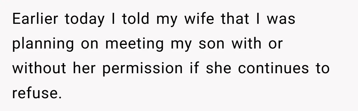 Earlier today I told my wife that I was planning on meeting my son with or without her permission if she continues to refuse.