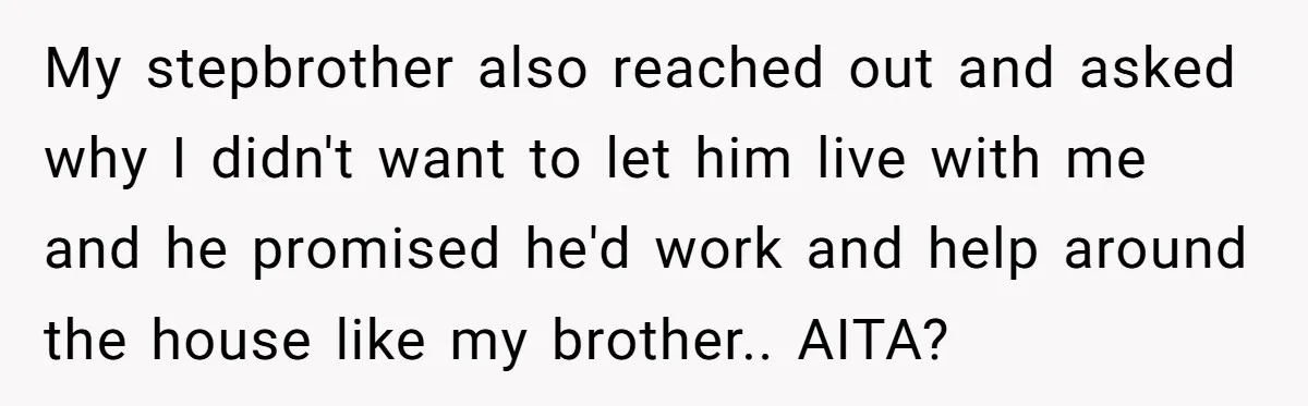 My stepbrother also reached out and asked why I didn't want to let him live with me and he promised he'd work and help around the house like my brother.....