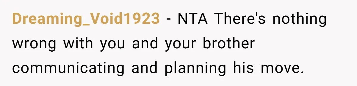 Dreaming_Void1923 − NTA There's nothing wrong with you and your brother communicating and planning his move.
