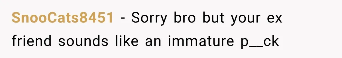 SnooCats8451 − Sorry bro but your ex friend sounds like an immature p__ck