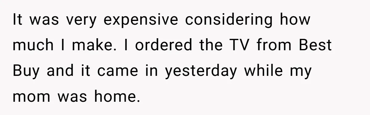 It was very expensive considering how much I make. I ordered the TV from Best Buy and it came in yesterday while my mom was home.