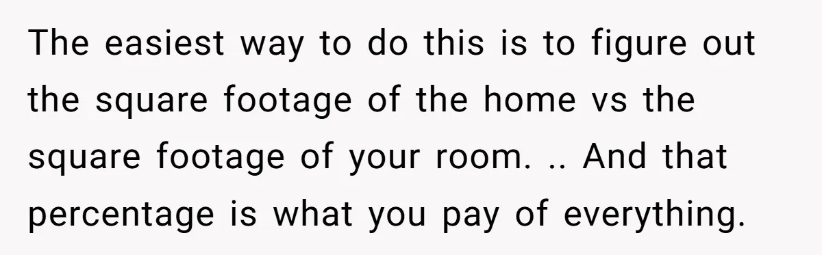 The easiest way to do this is to figure out the square footage of the home vs the square footage of your room. .. And that percentage is what you...