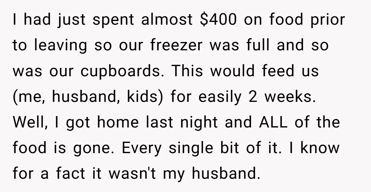 I had just spent almost $400 on food prior to leaving so our freezer was full and so was our cupboards. This would feed us (me, husband, kids) for easily...