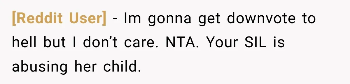 [Reddit User] − Im gonna get downvote to hell but I don’t care. NTA. Your SIL is abusing her child.