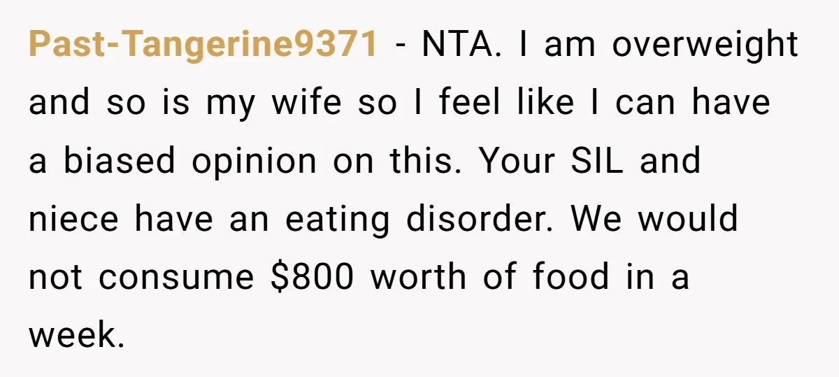 Past-Tangerine9371 − NTA. I am overweight and so is my wife so I feel like I can have a biased opinion on this. Your SIL and niece have an eating...