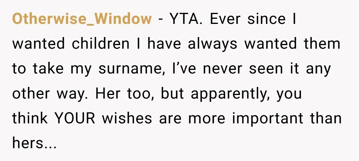 Otherwise_Window - YTA. Ever since I wanted children I have always wanted them to take my surname, I’ve never seen it any other way. Her too, but apparently, you think...
