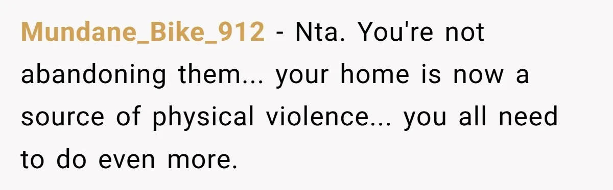 Mundane_Bike_912 - Nta. You're not abandoning them... your home is now a source of physical violence... you all need to do even more.
