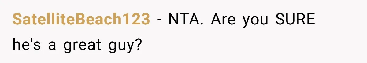 SatelliteBeach123 − NTA. Are you SURE he's a great guy?