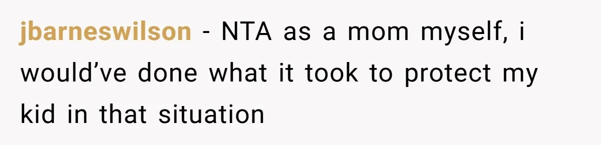 jbarneswilson - NTA as a mom myself, i would’ve done what it took to protect my kid in that situation