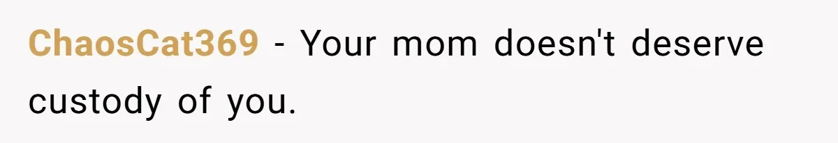 ChaosCat369 − Your mom doesn't deserve custody of you.