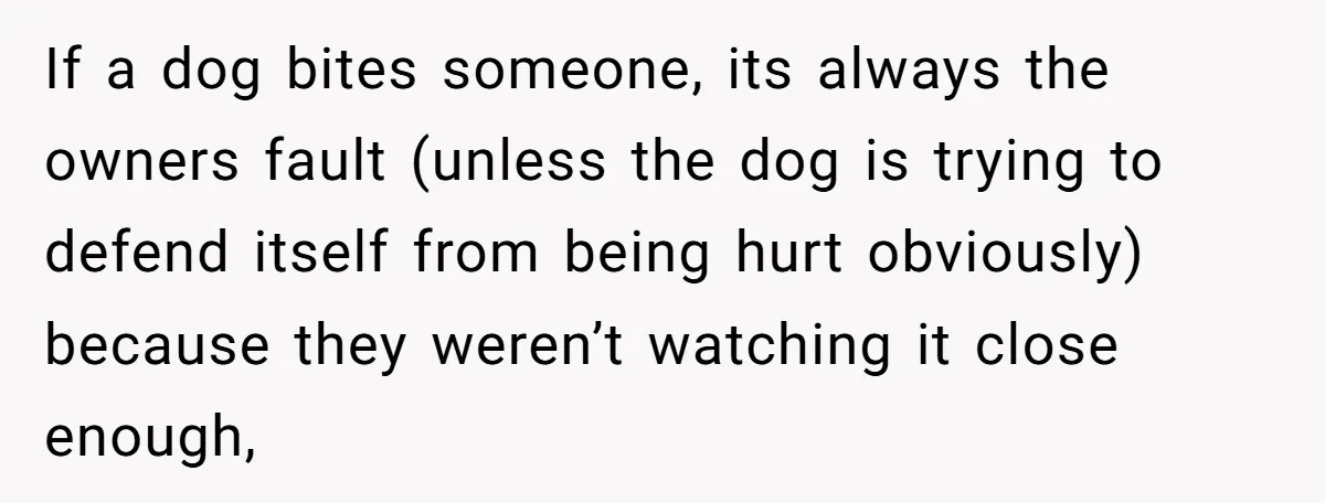 If a dog bites someone, its always the owners fault (unless the dog is trying to defend itself from being hurt obviously) because they weren’t watching it close enough,