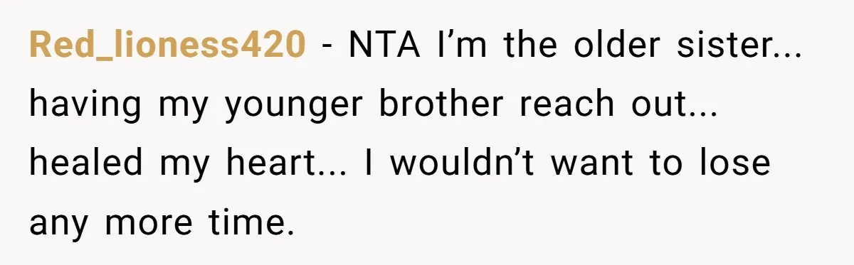 Red_lioness420 - NTA I’m the older sister... having my younger brother reach out... healed my heart... I wouldn’t want to lose any more time.