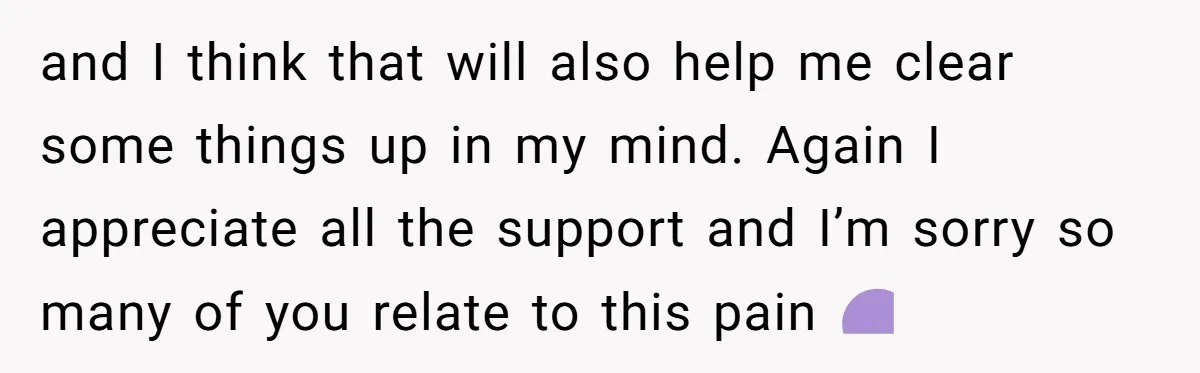 and I think that will also help me clear some things up in my mind. Again I appreciate all the support and I’m sorry so many of you relate to...