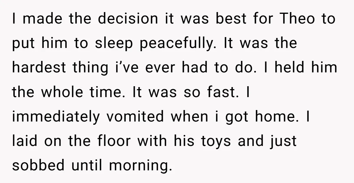 I made the decision it was best for Theo to put him to sleep peacefully. It was the hardest thing i’ve ever had to do. I held him the whole...