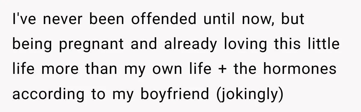 I've never been offended until now, but being pregnant and already loving this little life more than my own life + the hormones according to my boyfriend (jokingly)