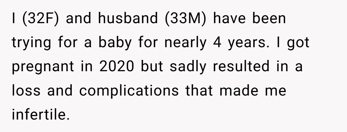 I (32F) and husband (33M) have been trying for a baby for nearly 4 years. I got pregnant in 2020 but sadly resulted in a loss and complications that made...