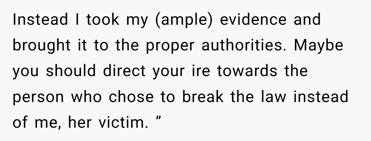 Instead I took my (ample) evidence and brought it to the proper authorities. Maybe you should direct your ire towards the person who chose to break the law instead of...