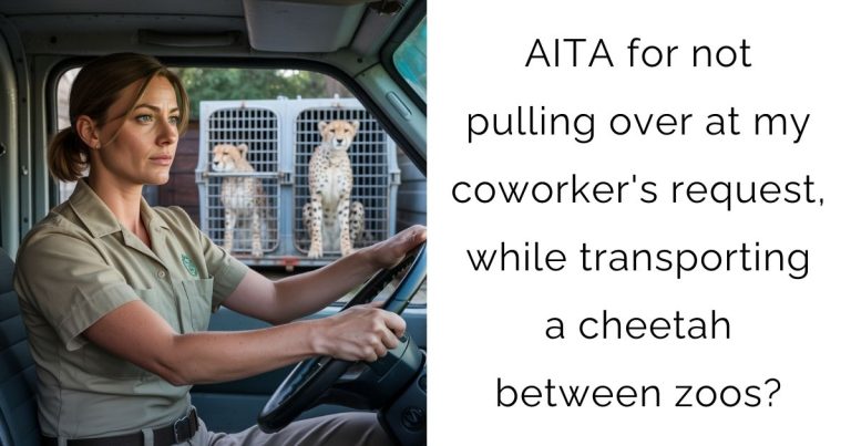 AITA for not pulling over at my coworker’s request, while transporting a cheetah between zoos?