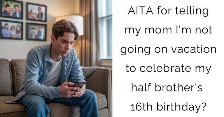 AITA for telling my mom I’m not going on vacation to celebrate my half brother’s 16th birthday?