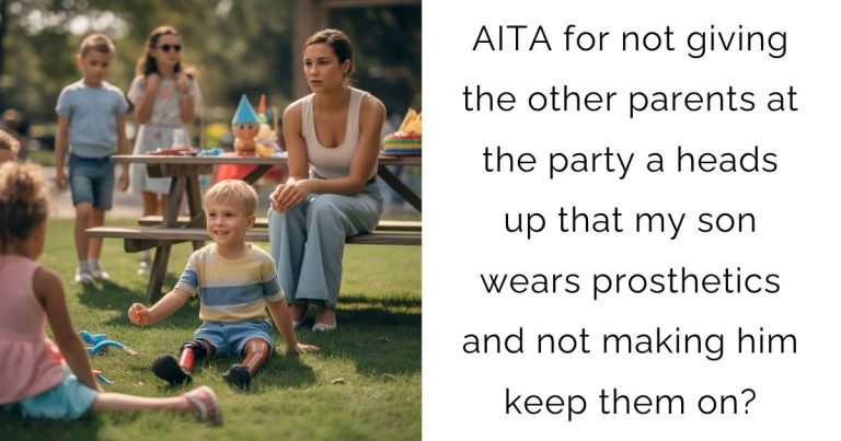 AITA for not giving the other parents at the party a heads up that my son wears prosthetics and not making him keep them on?