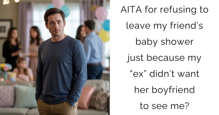 AITA for refusing to leave my friend’s baby shower just because my “ex” didn’t want her boyfriend to see me?
